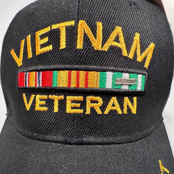 Vietnam Veteran Black Cap Hat Ribbons Metal 1960- Emblem Embroidered NEW w/ Tag - Picture 4 of 14